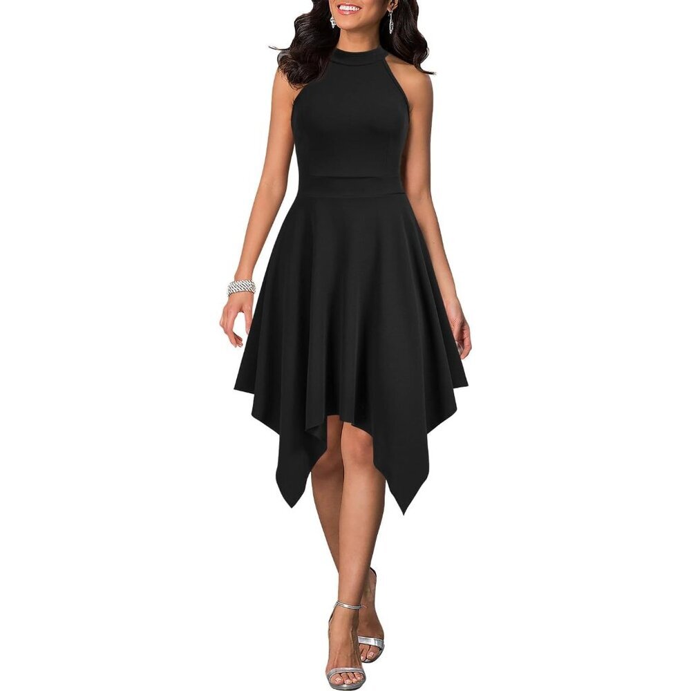 Women's Polyester Spandex Sleeveless Halter Neck A Line Party Dress
